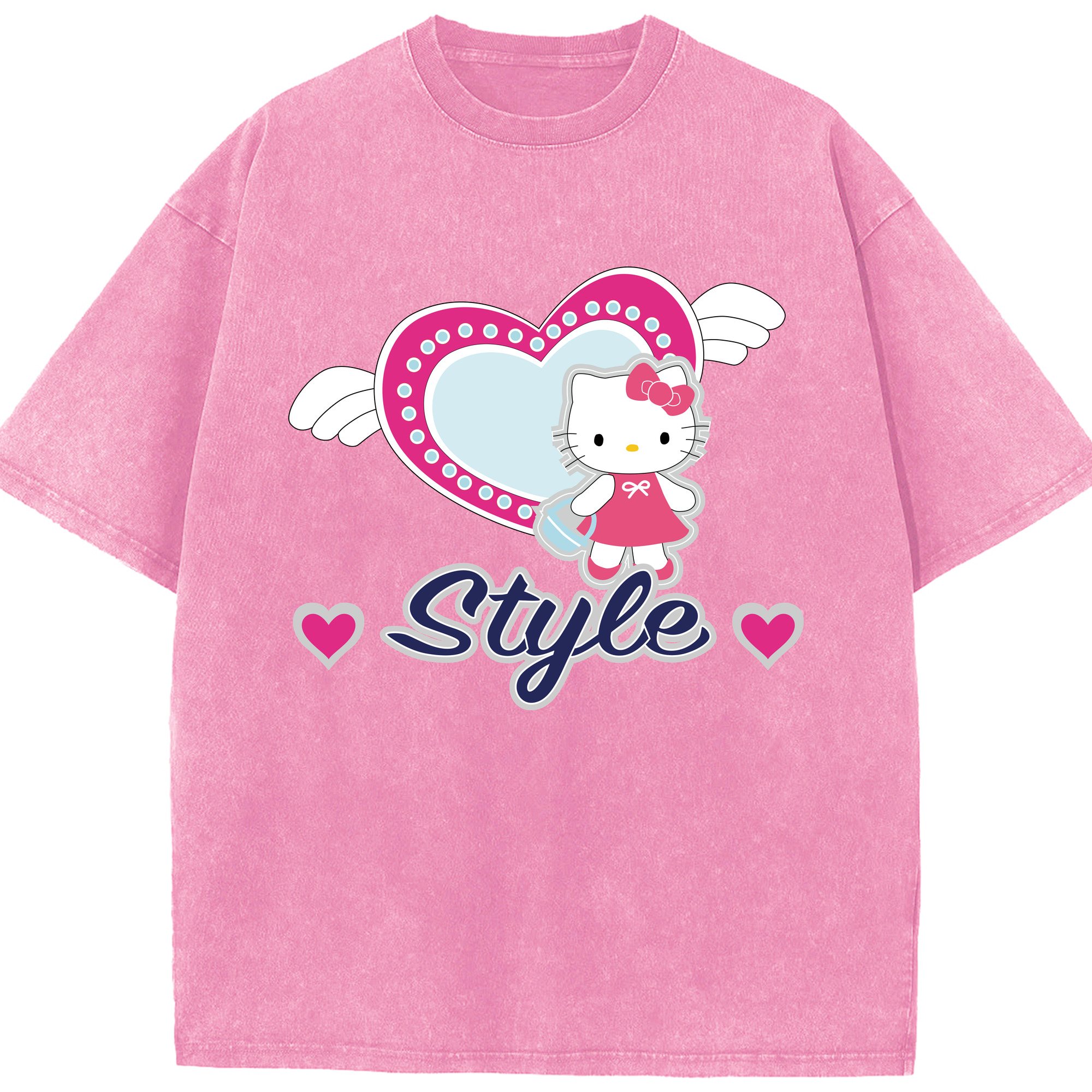 （画像用） Hello Kitty ハローキティ 綿100% ヴィンテージ風 半袖Tシャツ（フロントプリント）